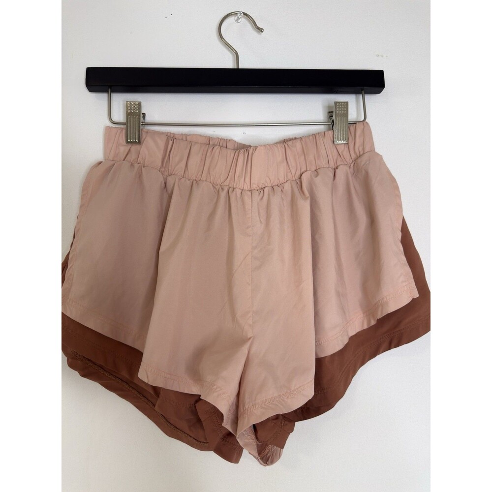 Free People FP Movement Women’s Layered Running Shorts Blush Pink Brown Size S